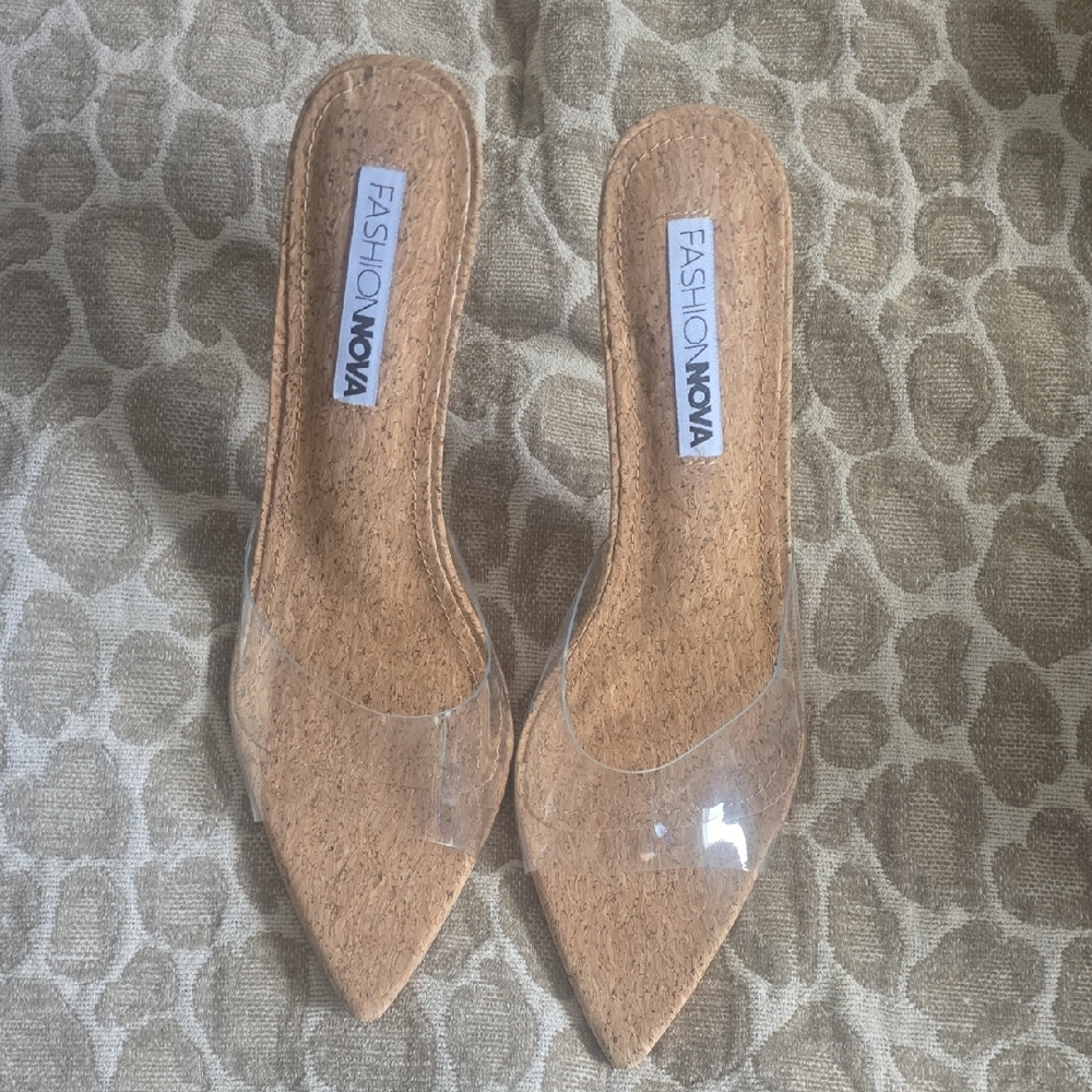 Fashion Nova Clear PVC Pointed Cork Mules - Natural